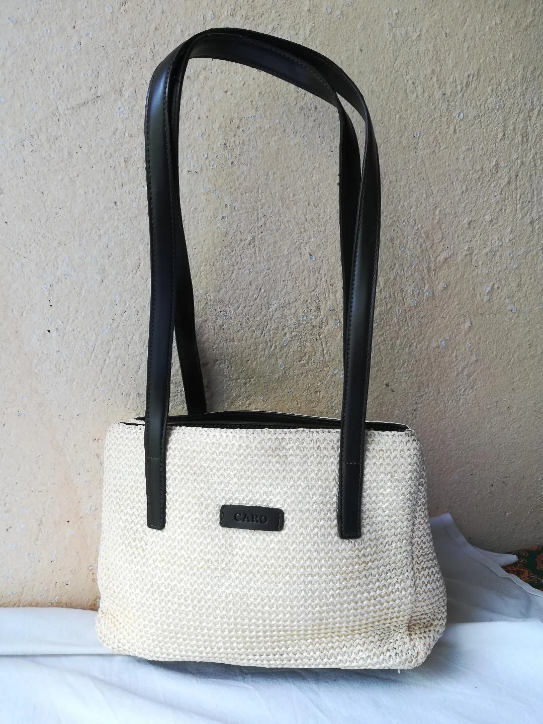 Pequeño bolso bandolera de 2 asas con doble compartimento tipo trenzado, amarillo, paja, nuevo – photo 6